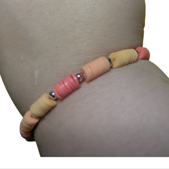 Hand Crafted Jewelry - Handmade Bracelet Clay Beads O/S Orange Stretchy Handcrafted NEW